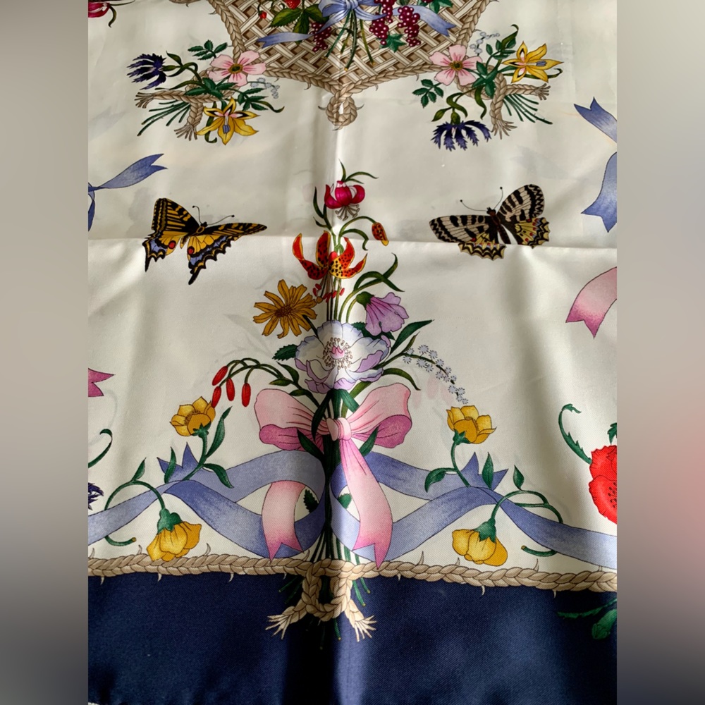 Gucci Vintage Silk Scarf in Floral and Fruit basket with Butterflies design - Picture 11 of 13